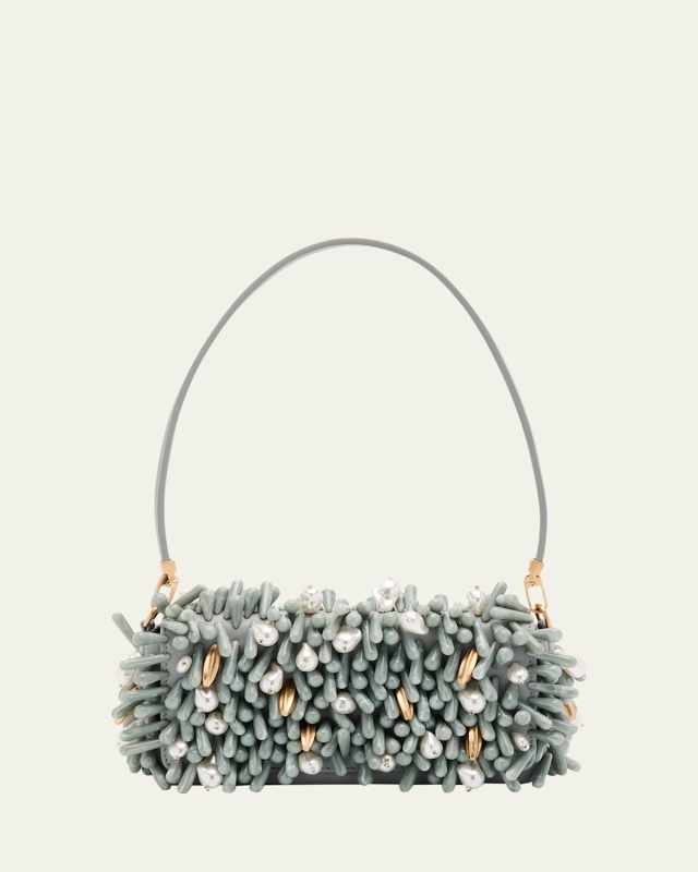 Perla Beaded Leather Clutch Bag